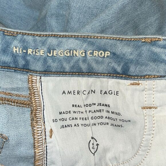 AEO Jeans Blue Denim Hi Rise Jegging Crop Women 0 Short Distressed Stretch - Picture 9 of 13